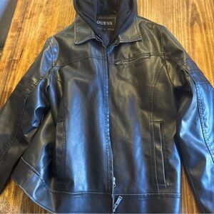 GUESS Black Leather Bomber Jacket